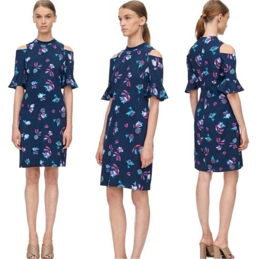 Rebecca Taylor Floral Cold Shoulder Ruffle Dress